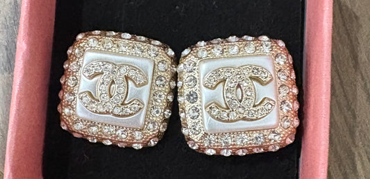 Chanel-inspired crystal logo stud earrings